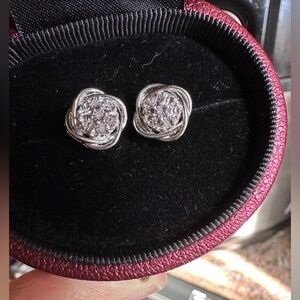 Elegant Sterling Silver Genuine Diamond Knot Stud Earrings